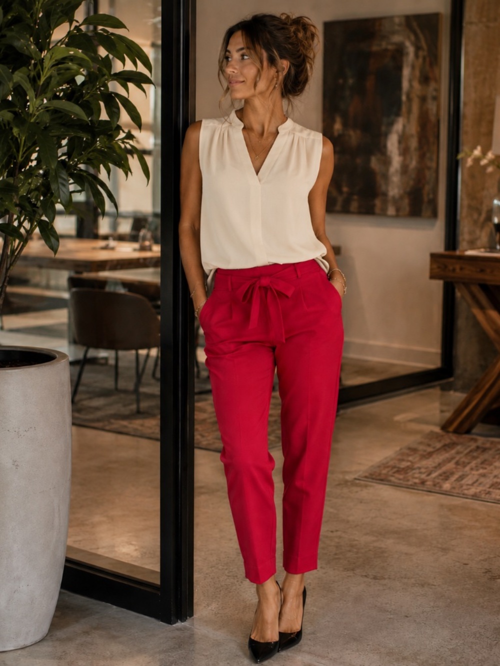 Dynamite Vibrant Red Tie-Waist Pants
